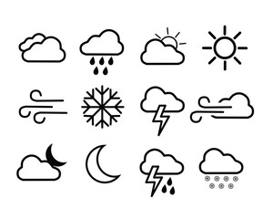 vector collection of weather icons. icons sunny, rainy, cloudy, snow and others