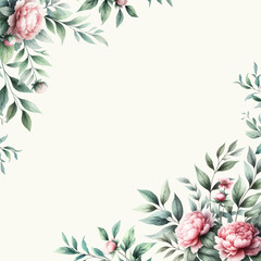 Watercolor background banner with elegant greenery botanical flowers and leaf.