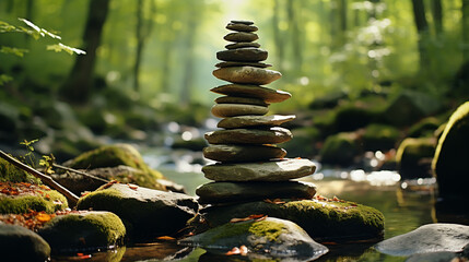 Stack of zen stones on nature background - obrazy, fototapety, plakaty