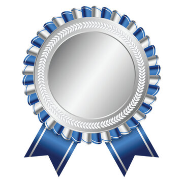 Silver medal. Silver medal with blue ribbon. Design winner golden medal prize. Blue ribbon award with silver medal