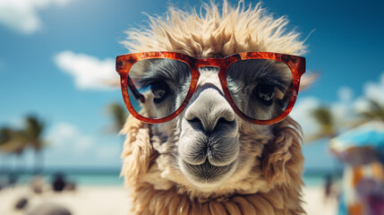 Funny alpaca in sunglasses