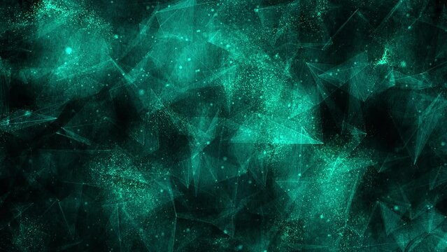 Colored polygonal space. Connection dots and lines structure. Dynamic wave of glowing points. Technology background. Triangular futuristic business wallpaper. Plexus. 3D rendering. 4k animation.