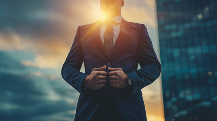 without a face man in a business suit stands on the street, achieving a goal, business strategy, motivation 