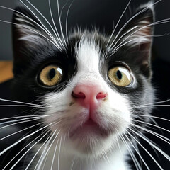 Funny black and white cat looking into the camera, ai technology