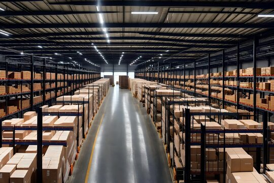 This realistic portrayal captures the functionality and systematic precision of the warehouse environment.