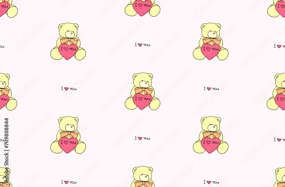 Poster cute simple seamless pattern with teddy bears with a declaration of love. vector illustration for ba