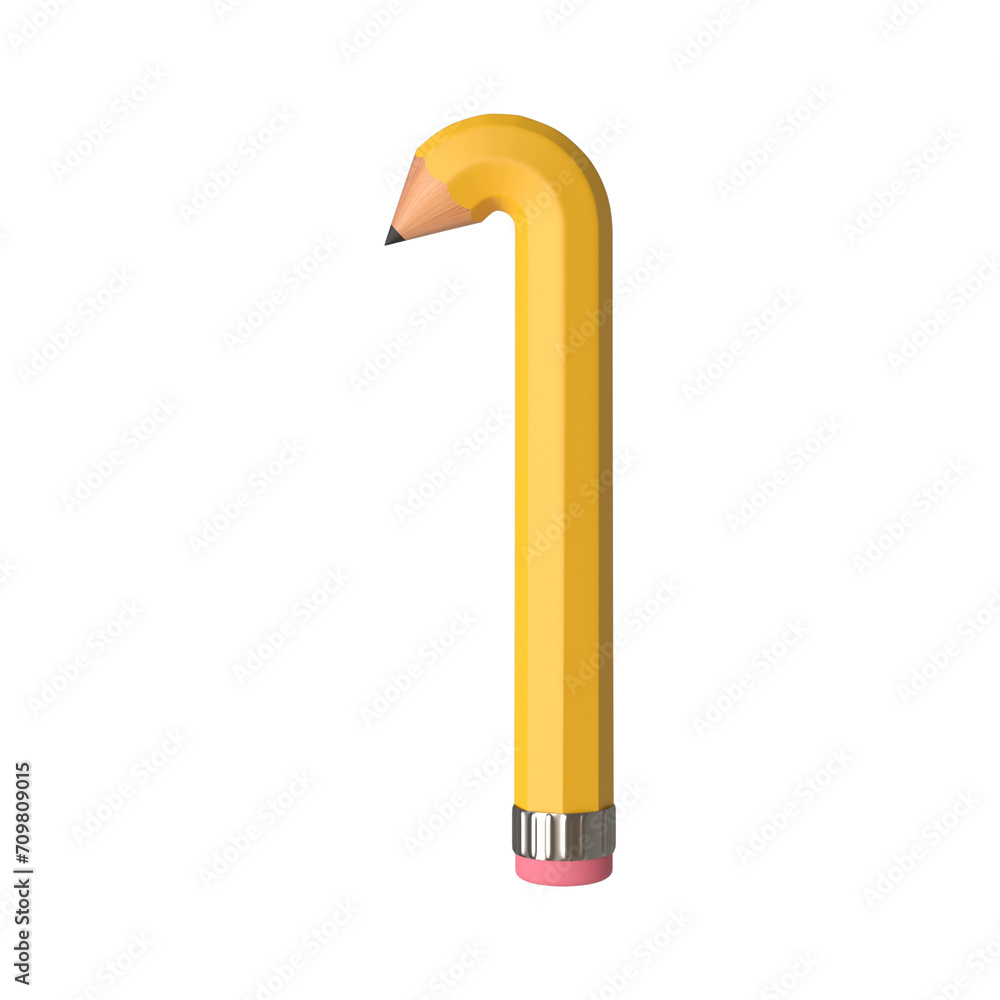 Poster realistic 3d rendering of alphabet number 1, pencil shape in yellow color, high quality image for gr