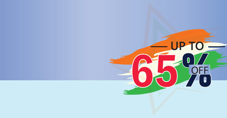 promote a 65 percent discount on select products or services with the three colors of the Indian flag ,illustration flat banner design