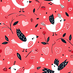 Valentines Day Seamless Pattern with Romantic Hearts and Love Elements