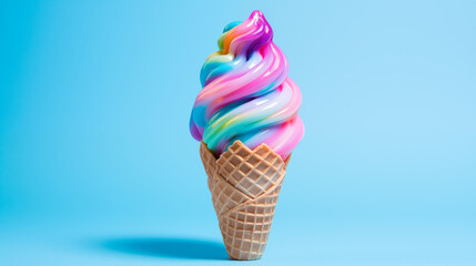 ice cream cone with colorful frosting 3d render on blue background
