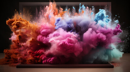 TV display or monitor with colorful dust explosion