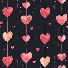 Valentines Day Seamless Pattern with Romantic Hearts and Love Elements