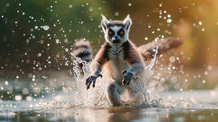 Lemurs catching fish