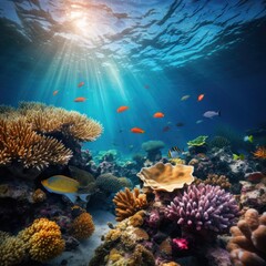 Underwater shoot of vivid coral reef with a fishes