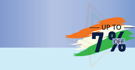 promote a seven percent discount on select products or services with the three colors of the Indian flag ,illustration flat banner design