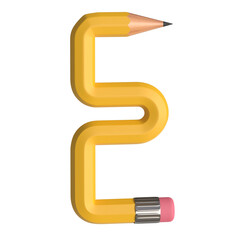 Realistic 3d rendering of the Alphabet letter E, pencil shape in yellow color, high-quality image for graphics element