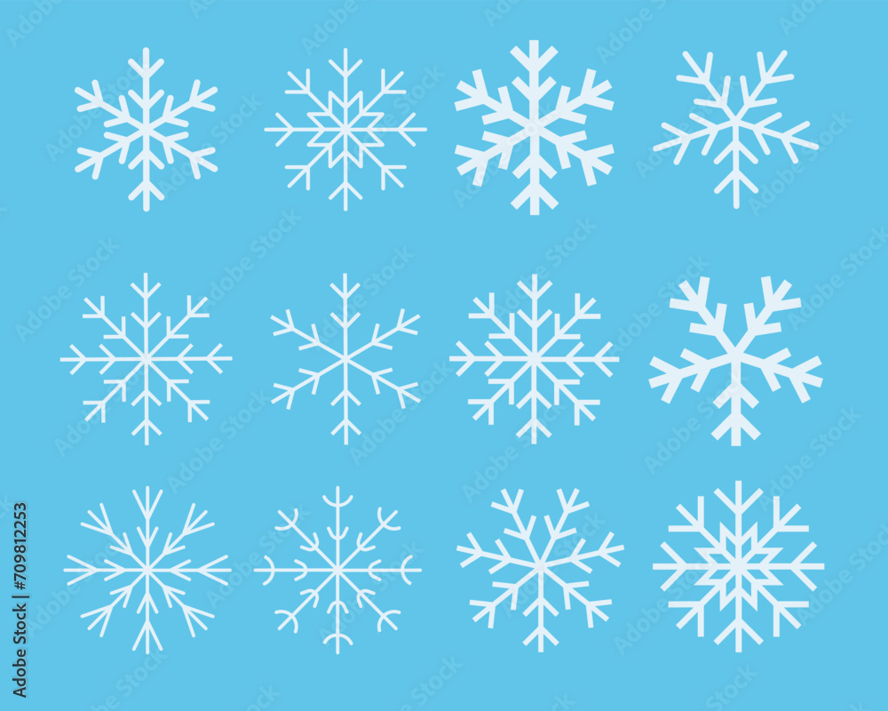 Poster snowflake vector icons set. snow symbol. winter cold sign. frozen logo.