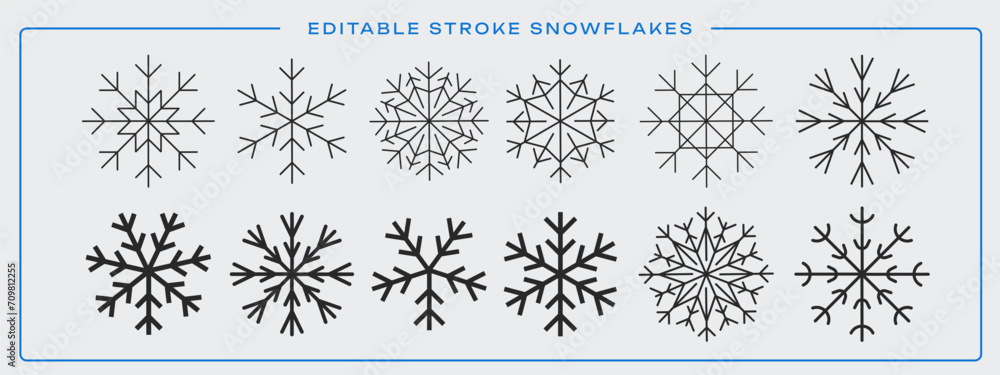 Poster snowflake vector icons set. snow symbol. winter cold sign. frozen logo.