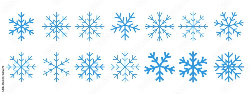 Poster snowflake vector icons set. snow symbol. winter cold sign. frozen logo.