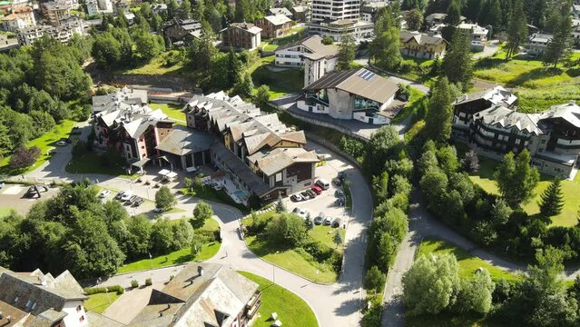 Aerial video of a picturesque town in northern Italy Ponte di Legno, province of Brescia