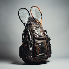 Tennis racket with sports bag isolated on white background