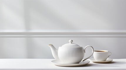 Fototapeta na wymiar the refined charm of a teapot and cup against a spotless white background, presenting a moment of quiet elegance and visual appeal.