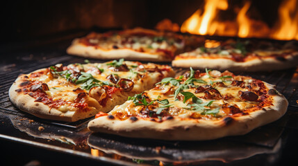 pizza is cooked in a wood-fired oven.