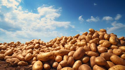 Fototapeta na wymiar Piles of newly harvested potatoes arranged
