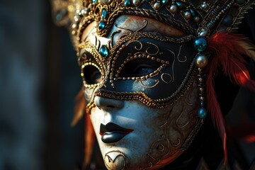 Beautiful Venetian carnival mask in Venice, Italy.