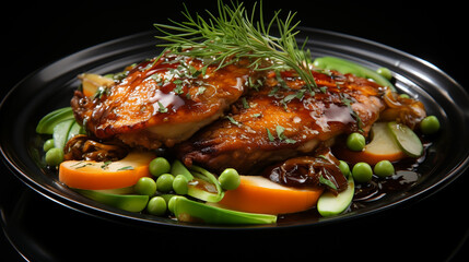 Grilled chicken breast, fillet, steak and fresh vegetable salad