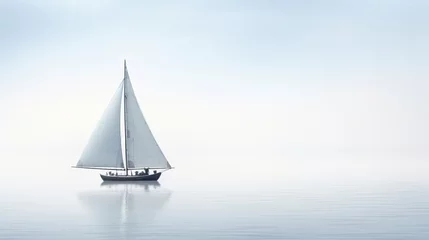 Zelfklevend Fotobehang two sailboats anchored near a peaceful cove, their sails furled against a pristine white background, creating a scene that speaks of maritime tranquility and relaxation. © Balqees