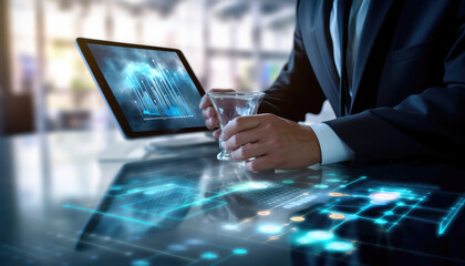 Obraz premium Technology of hologram, implementation for Artificial intelligence technology development of digital security. Database security protection digital based with network connection on modern interface.