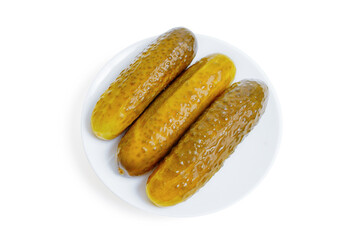 Pickled Cucumbers on a White Dish Isolated