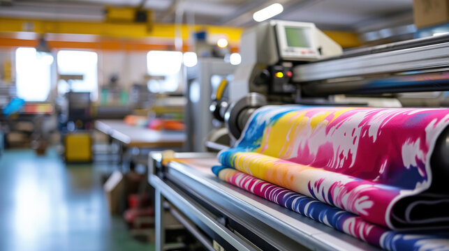 Modern printing machine with t-shirt at printshop