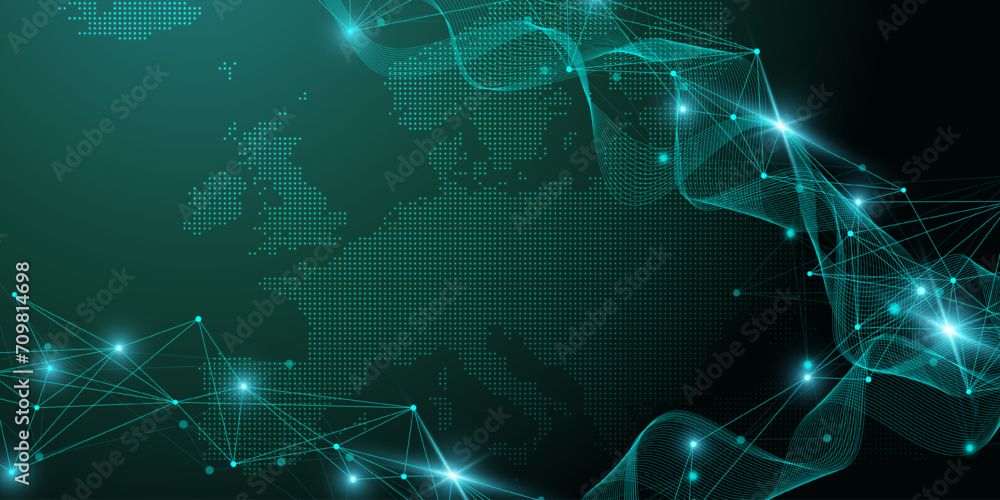 Poster Global network connection banner design template. Header social network communication in the global business concept. Big data visualization. Internet technology