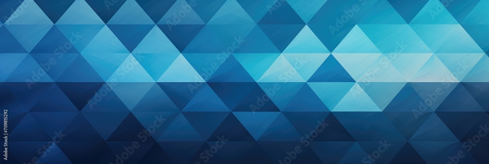 Poster a geometric pattern of interlocking triangles in various shades of blue