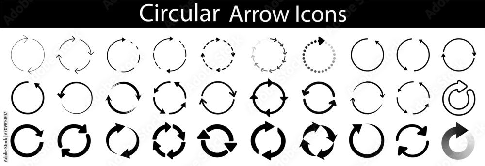Poster set of circle arrows rotating.. black loading symbol. circle pointer vector set.