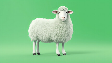 Fototapeta premium Illustration of cheerful cartoon mother and son rams in a meadow on a green background. Eid al Adha Mubarak greeting card with sheep. Traditional Muslim holiday. Eid al Adha concept background.