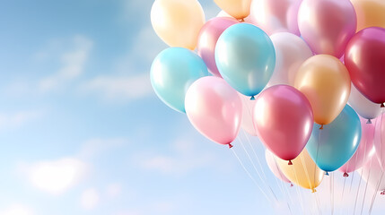 Fototapeta na wymiar Children's birthday background with many balloons in pastel tones