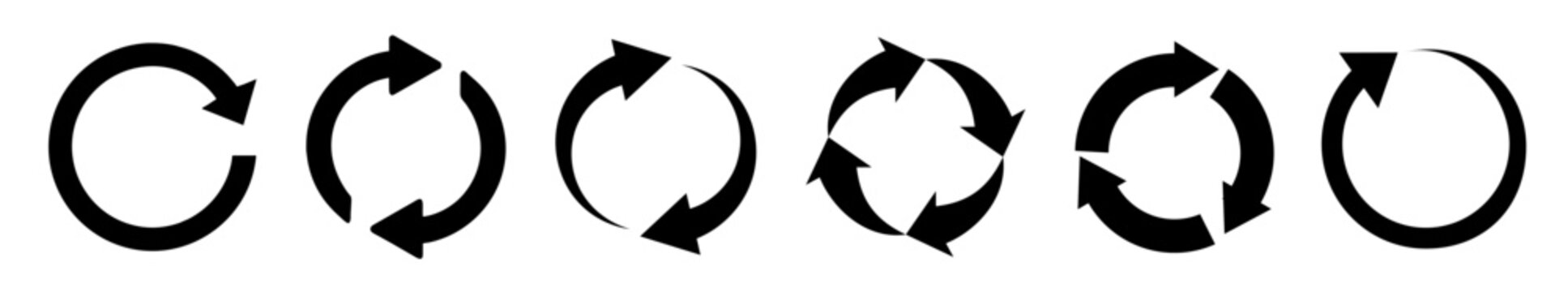 Set of circle arrows.  Refresh, reload, recycle, loop rotation sign collection. 