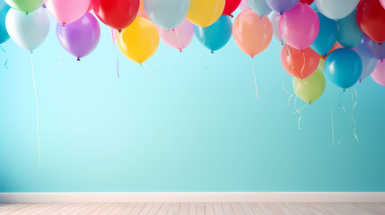 Children's birthday background with many balloons in pastel tones