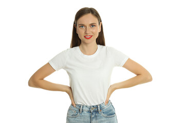 Fototapeta premium PNG, emotional, beautiful girl isolated on white background.