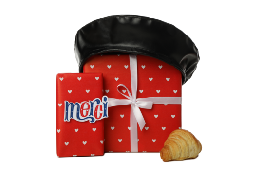 PNG of a gift with a French beret isolated on a white background. - Powered by Adobe
