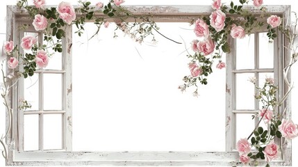 A Vintage Retro-Styled Window Frame, Evoking Nostalgia and Classic Charm with a Touch of Yesteryear's Grace. - obrazy, fototapety, plakaty