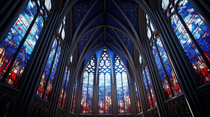 Cathedral ceilings with stained glass windows