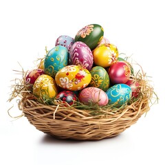 Easter egg basket on white background