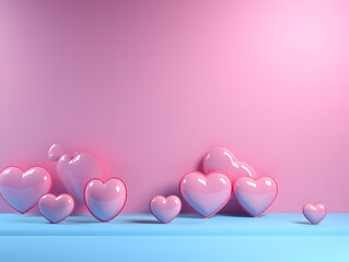 Valentine's day background with hearts. 3D rendering. abstract background with minimal design, pastel colours