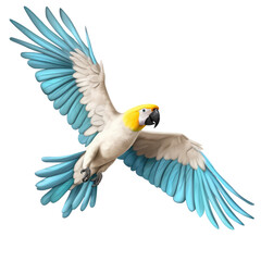 White blue Macaw Parrot Flying Isolated on Transparent Background