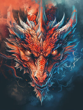 fire dragon illustration design, Ai generated Images