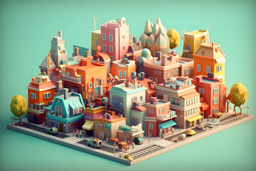 cute 3d low poly city illustration